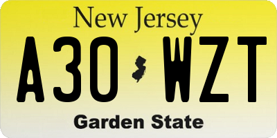 NJ license plate A30WZT