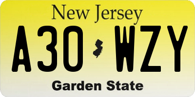 NJ license plate A30WZY