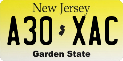 NJ license plate A30XAC