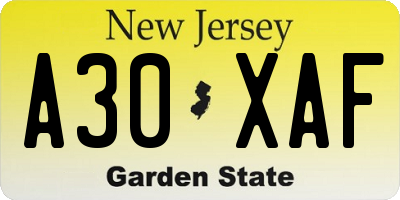 NJ license plate A30XAF