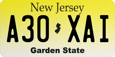 NJ license plate A30XAI