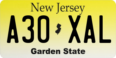 NJ license plate A30XAL