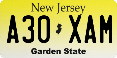 NJ license plate A30XAM