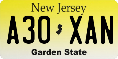 NJ license plate A30XAN