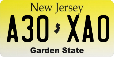 NJ license plate A30XAO