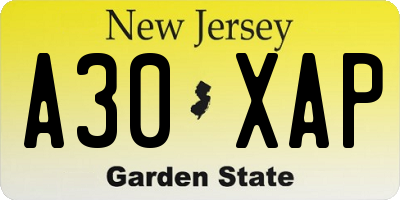 NJ license plate A30XAP