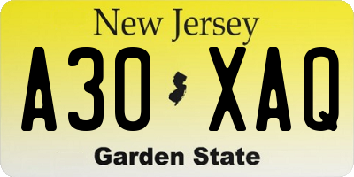 NJ license plate A30XAQ
