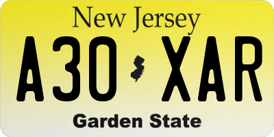 NJ license plate A30XAR