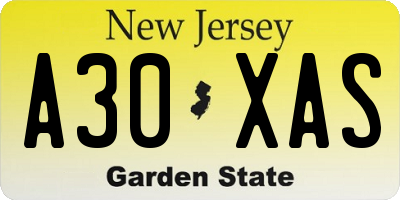 NJ license plate A30XAS