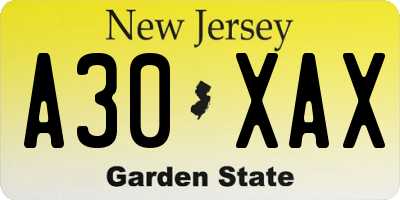 NJ license plate A30XAX