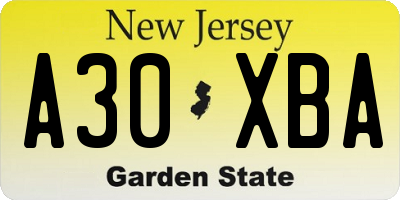 NJ license plate A30XBA