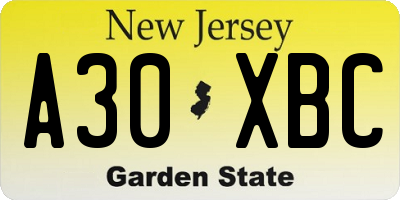 NJ license plate A30XBC
