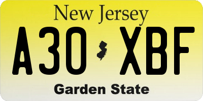 NJ license plate A30XBF