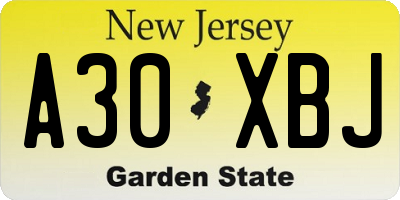 NJ license plate A30XBJ