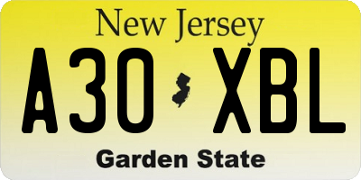 NJ license plate A30XBL