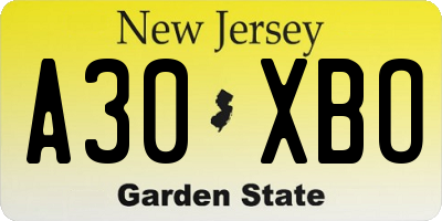 NJ license plate A30XBO