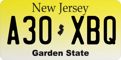 NJ license plate A30XBQ