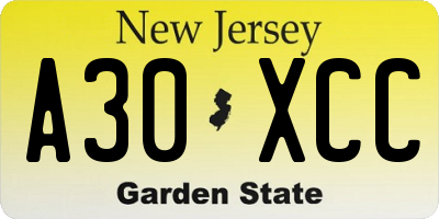 NJ license plate A30XCC