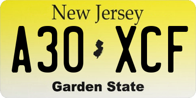 NJ license plate A30XCF