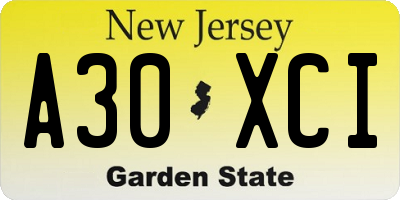 NJ license plate A30XCI