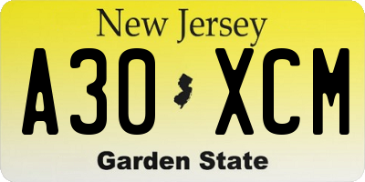 NJ license plate A30XCM