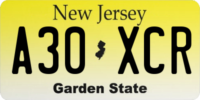 NJ license plate A30XCR