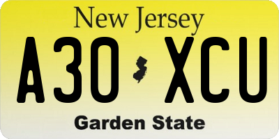 NJ license plate A30XCU
