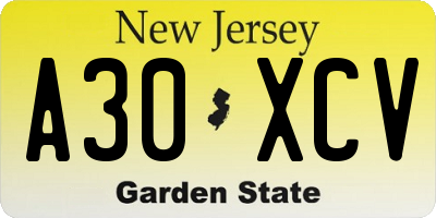 NJ license plate A30XCV
