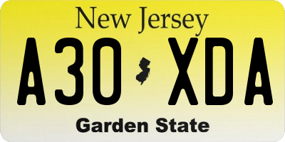 NJ license plate A30XDA