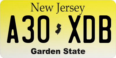 NJ license plate A30XDB