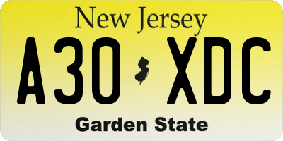 NJ license plate A30XDC