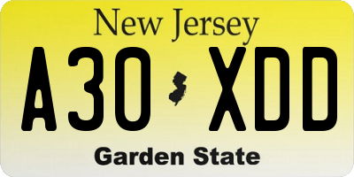 NJ license plate A30XDD