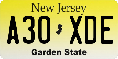 NJ license plate A30XDE