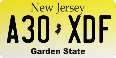 NJ license plate A30XDF