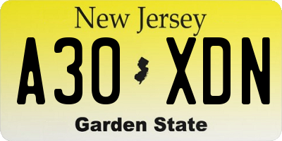 NJ license plate A30XDN