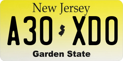 NJ license plate A30XDO