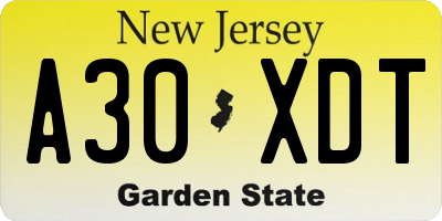 NJ license plate A30XDT