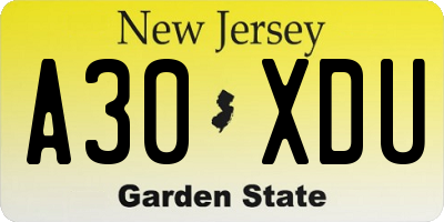 NJ license plate A30XDU