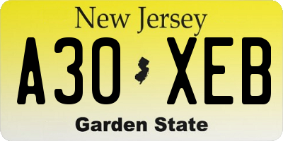 NJ license plate A30XEB