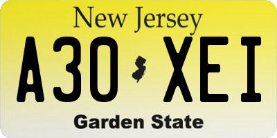 NJ license plate A30XEI