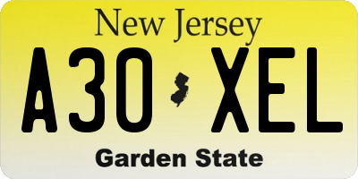 NJ license plate A30XEL