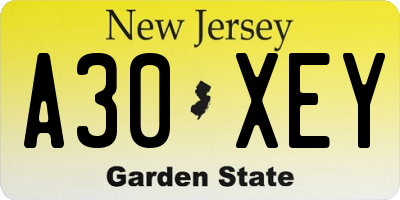 NJ license plate A30XEY
