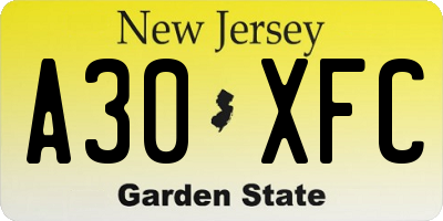 NJ license plate A30XFC