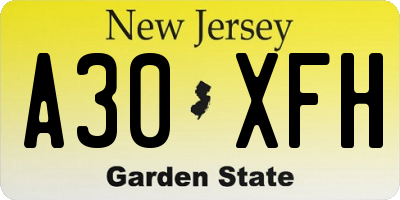 NJ license plate A30XFH