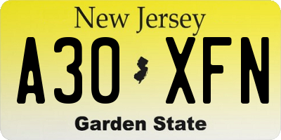 NJ license plate A30XFN