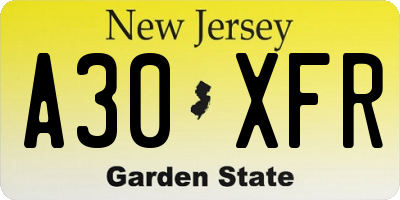 NJ license plate A30XFR