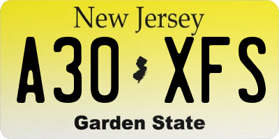 NJ license plate A30XFS