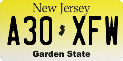 NJ license plate A30XFW