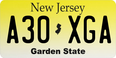 NJ license plate A30XGA