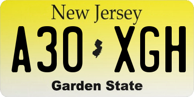 NJ license plate A30XGH